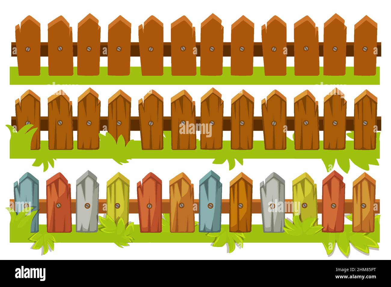 Vector illustration of a set of wooden fences. Stock Vector