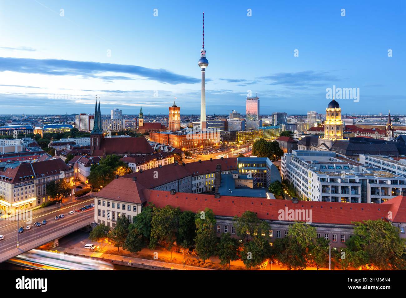 Berlin skyline tv tower downtown townhall at night Germany city twilight Stock Photo