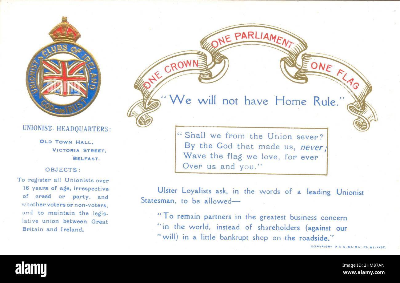 Political postcard on Home Rule for Ireland early 1900s Stock Photo