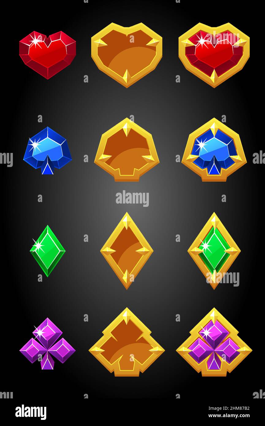 Vector set of game card suits icons constructor. Stock Vector