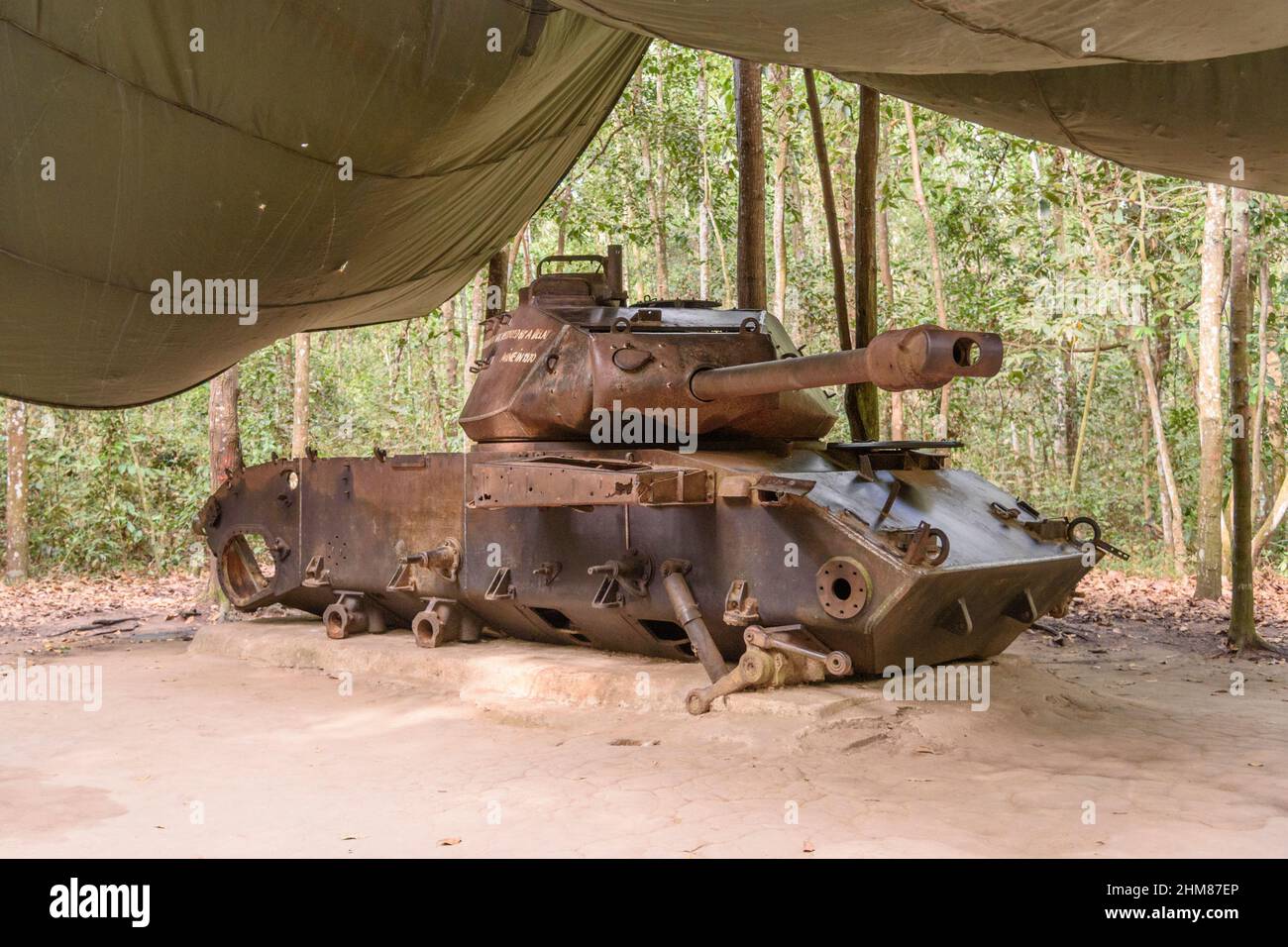 An American tank from the Vietnam War on display at the Cu Chi Tunnel Complex, Cu Chi district, Ho Chi Minh City (Saigon), southern Vietnam Stock Photo