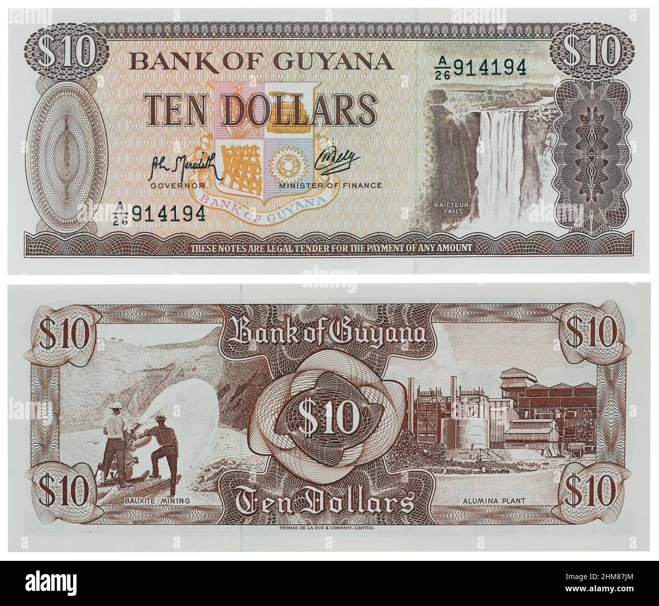 Banknote of Guyana old currency ten dollars. Isolated macro Stock