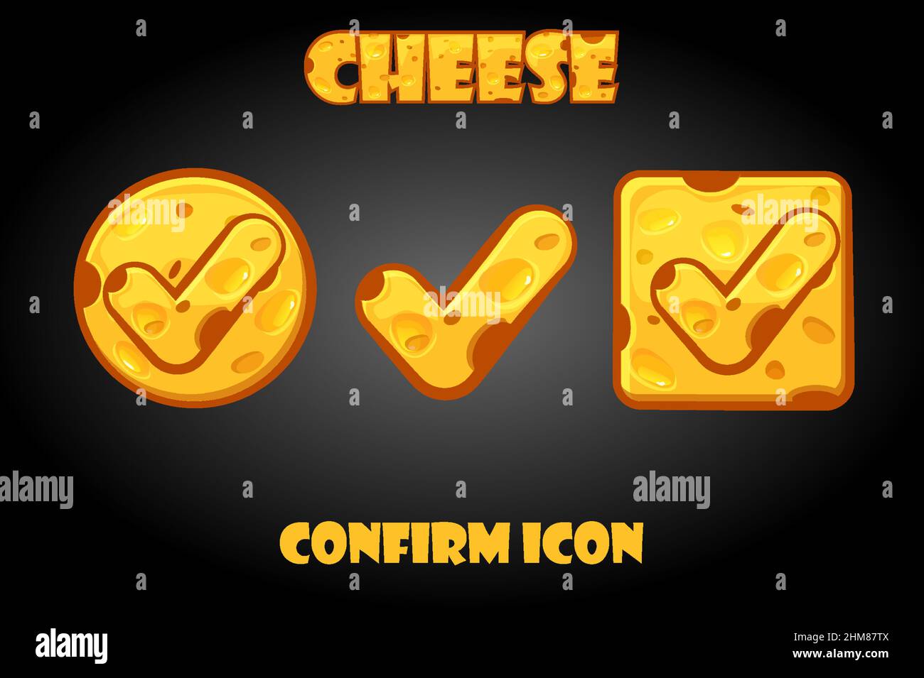 Vector set of cheese confirm buttons for game. Stock Vector