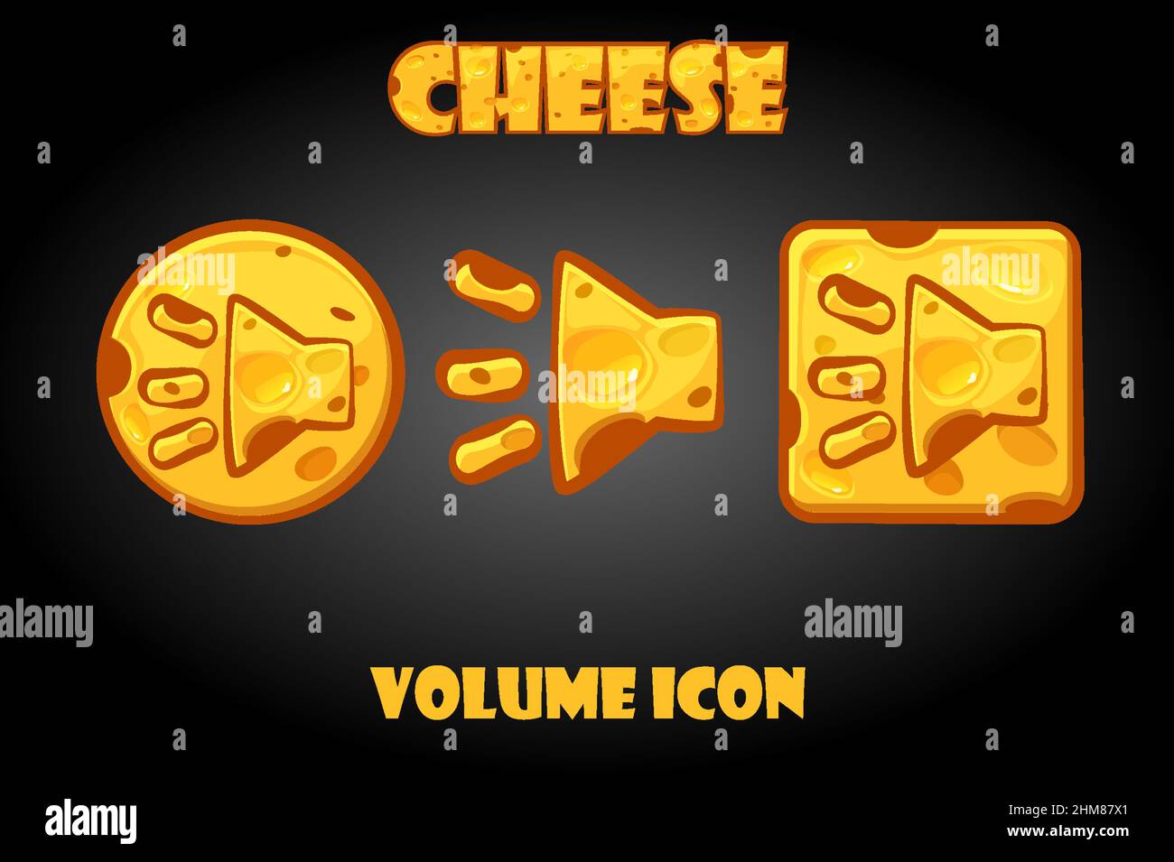 Vector set of cheese buttons volume for the game. Stock Vector