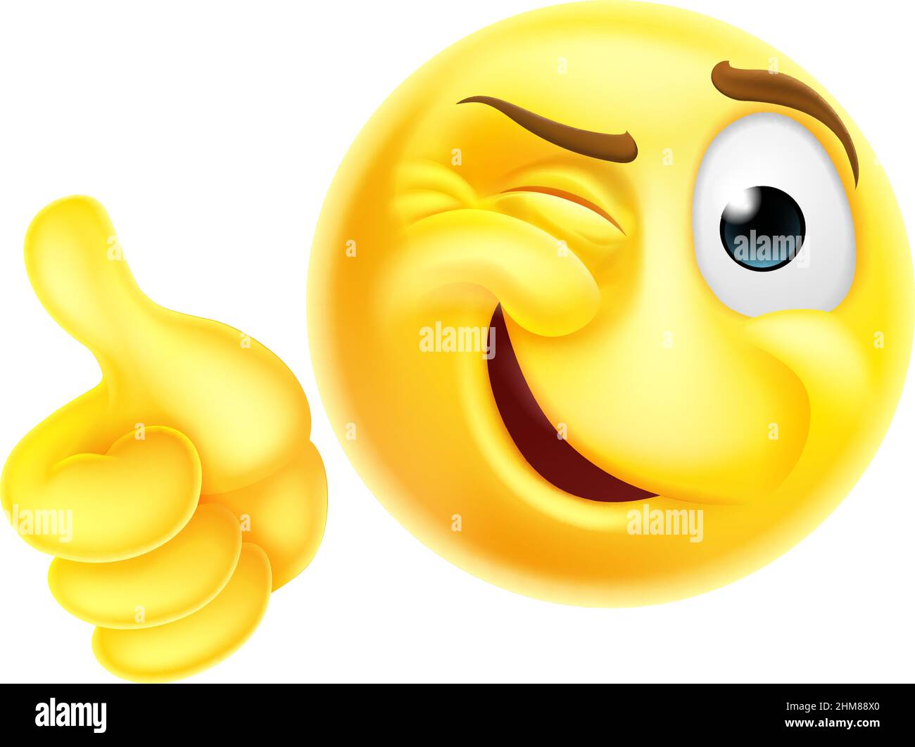 Winking Thumbs Up Cheeky Emoticon Cartoon Face Stock Vector