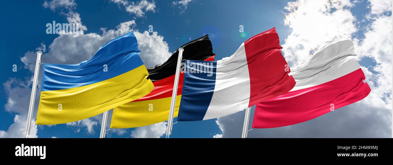 Title: Germany Poland and France flags The meeting will take place on February 8 in Berlin. Stock Photo