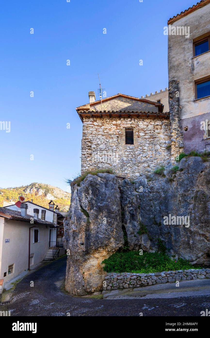 Via del Castello street, Glimpse, Rocca Sinibalda, Lazio, Italy, Europe Stock Photo