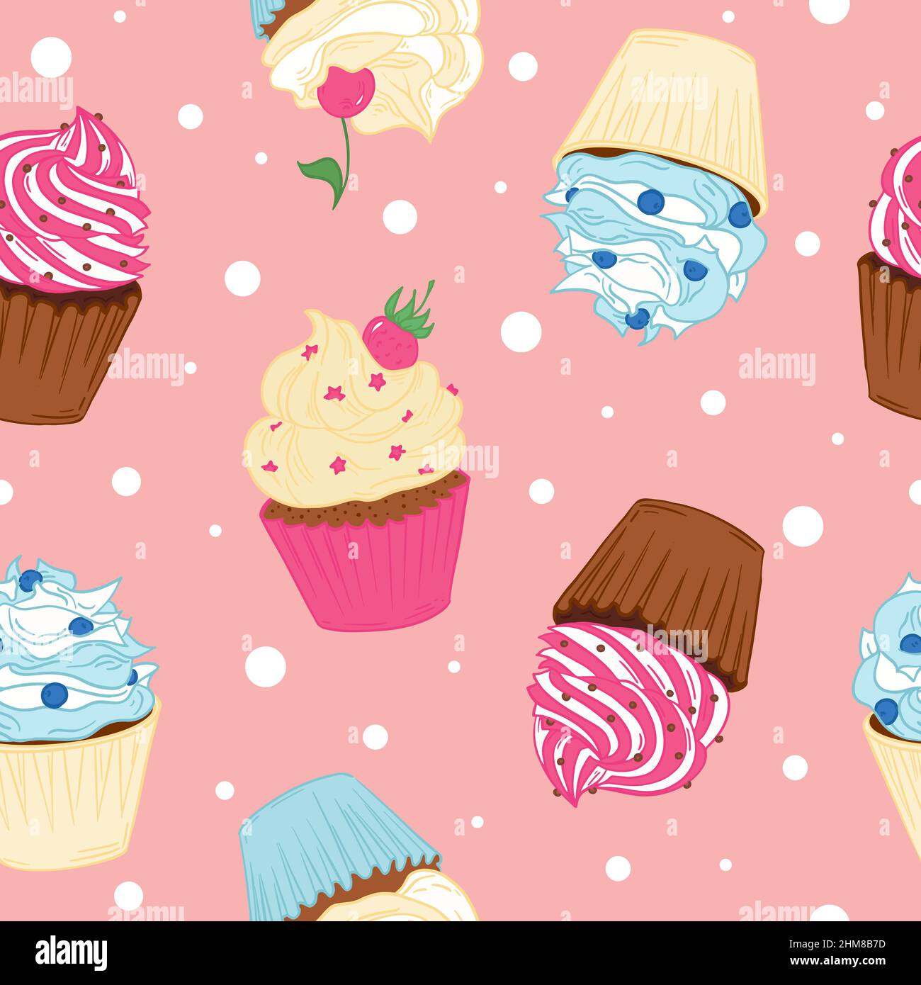 Seamless pattern with cupcakes. Sweet baking pattern for fabric or packaging Stock Vector