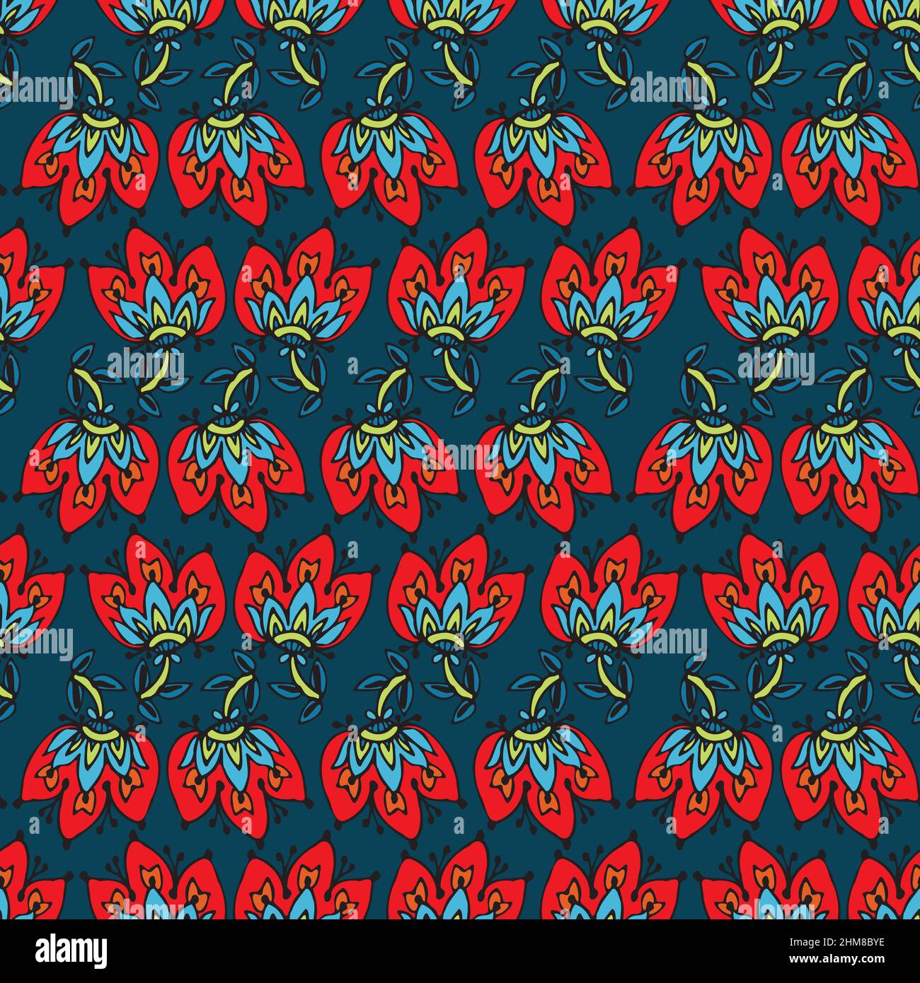 A styliezed folk flowers seamless vector pattern Stock Vector Image ...
