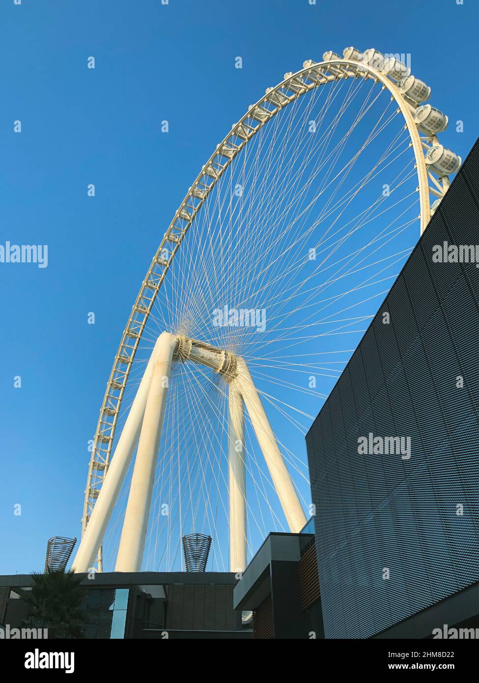 Close-up partial view of newly opened and latest tourist attraction called the Ain Dubai, on the man-made island called the Bluewaters island. Stock Photo