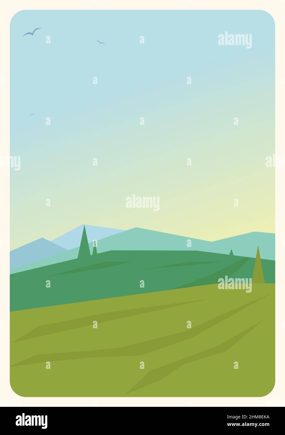 Nature poster with fields and mountains Stock Vector