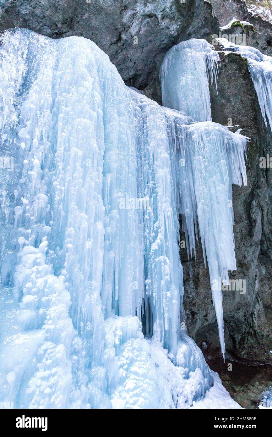 Icefall on a rock wall. Stock Photo