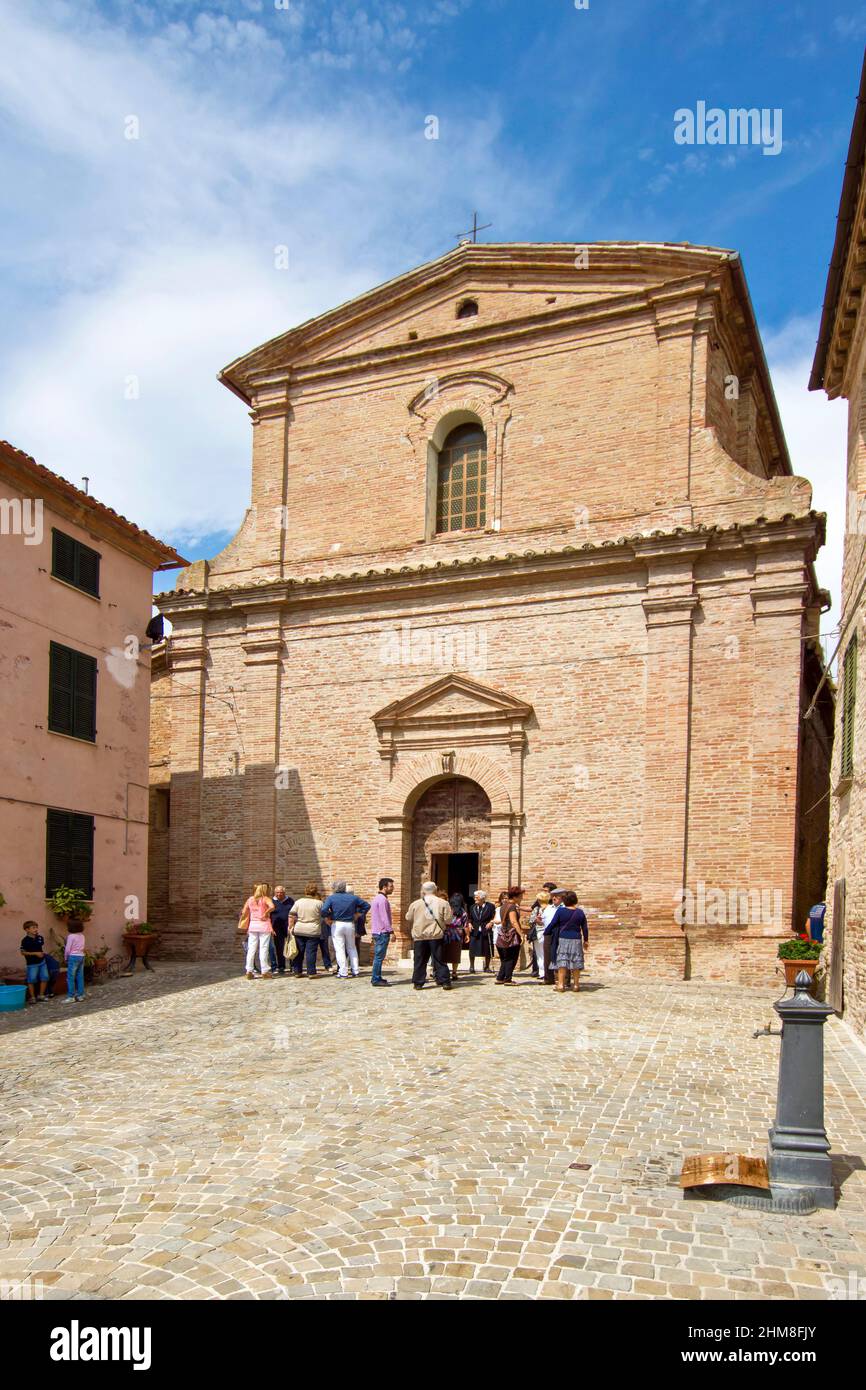 View of the Ancient Village of Piticchio, Church of San Sebastiano, Arcevia, Marche, Italy, Europe Stock Photo