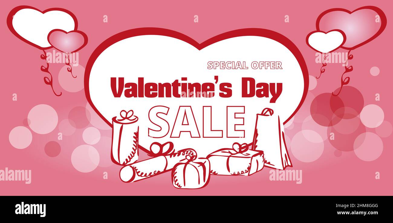 Happy Valentines day sale banner. frame with red and pink gifts, heart ...