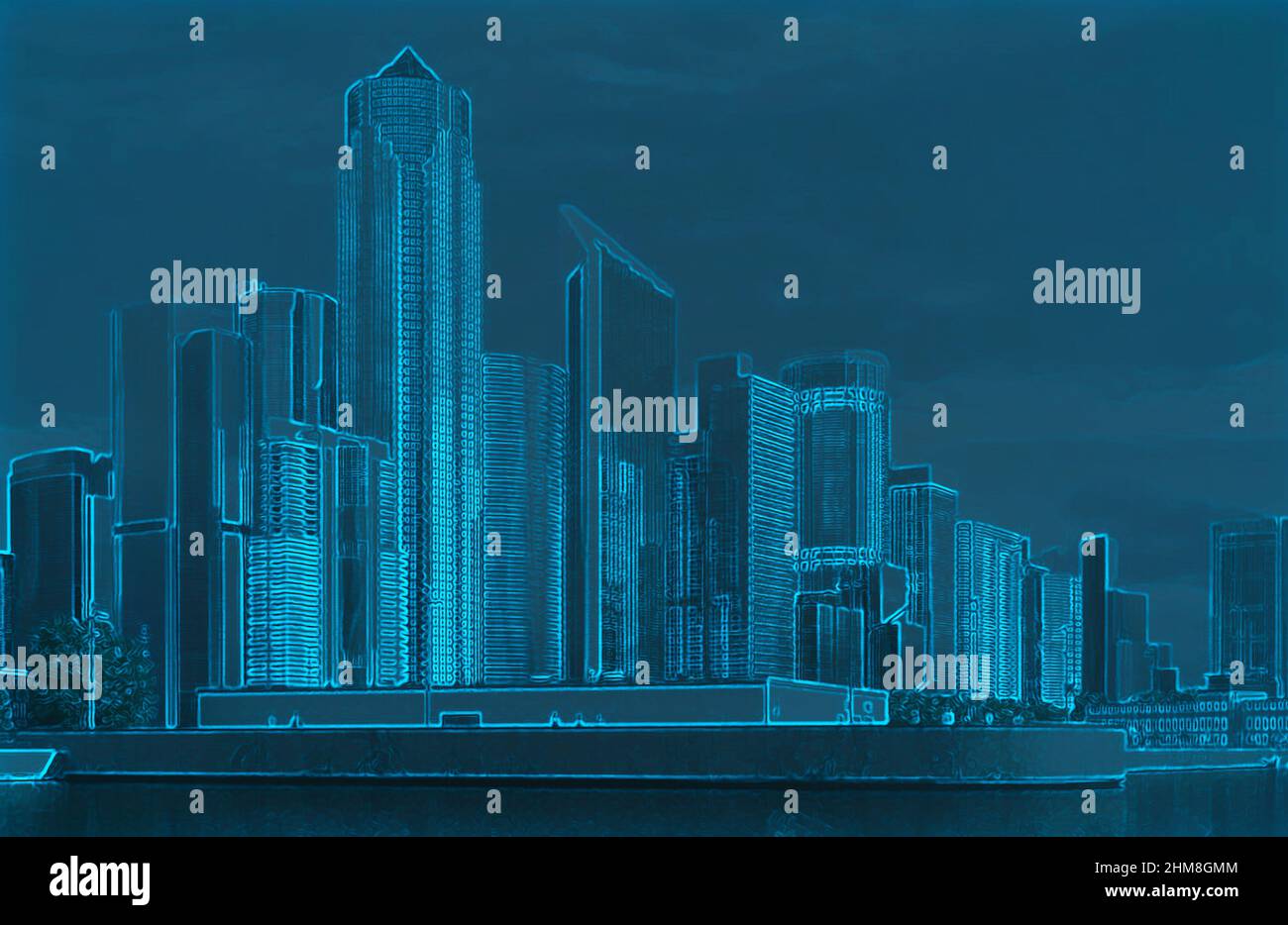 3d rendering of city downtown landscape with high skyscrapers and ...