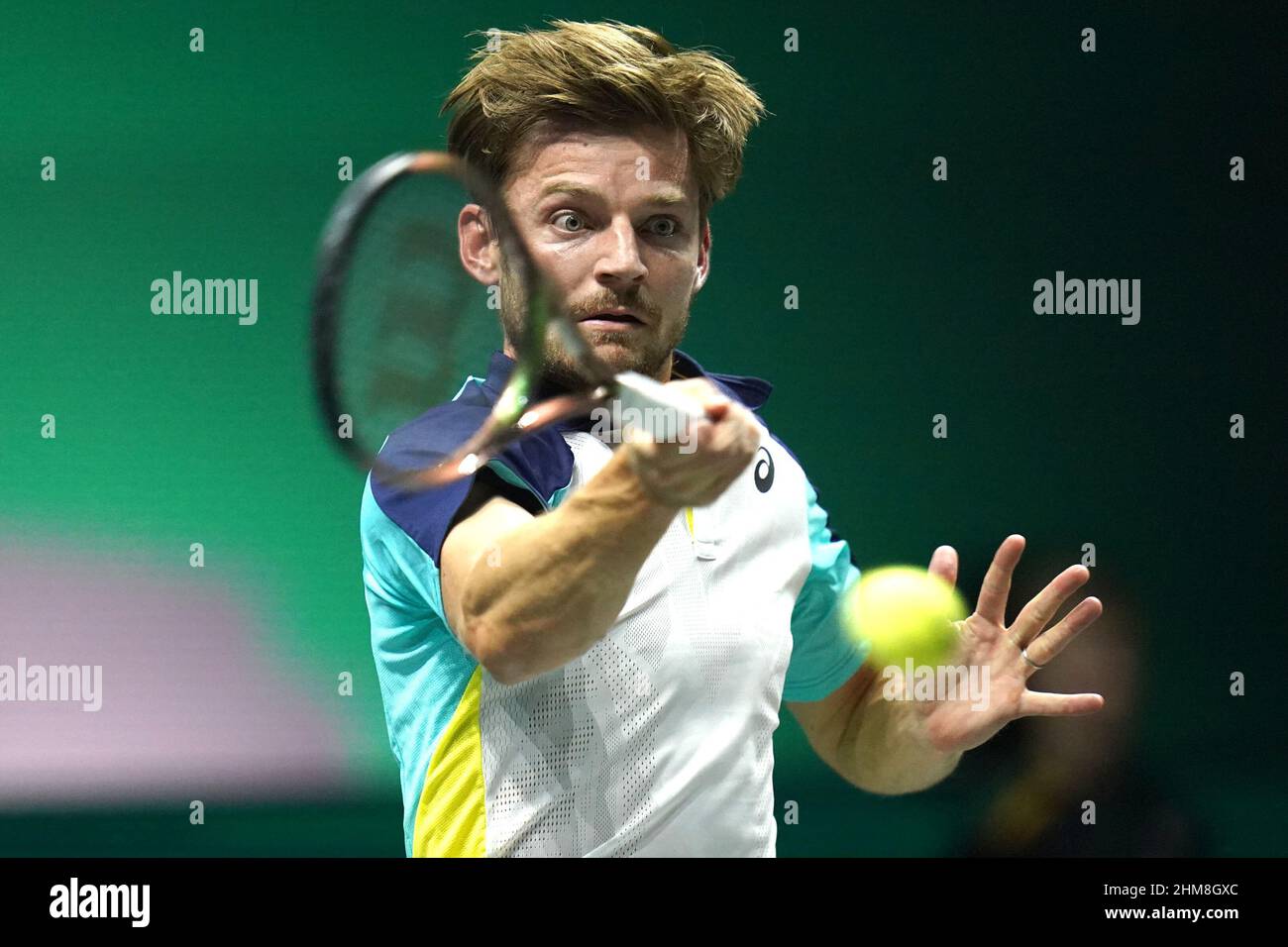 ROTTERDAM, THE NETHERLANDS - FEBRUARY 7 : David Goffin of Belgium during 49th ABN AMRO World Tennis Tournement 2022 at Ahoy on February 7, 2022 in Rotterdam, The Netherlands (Photo by Henk Seppen/Orange Pictures) Stock Photo