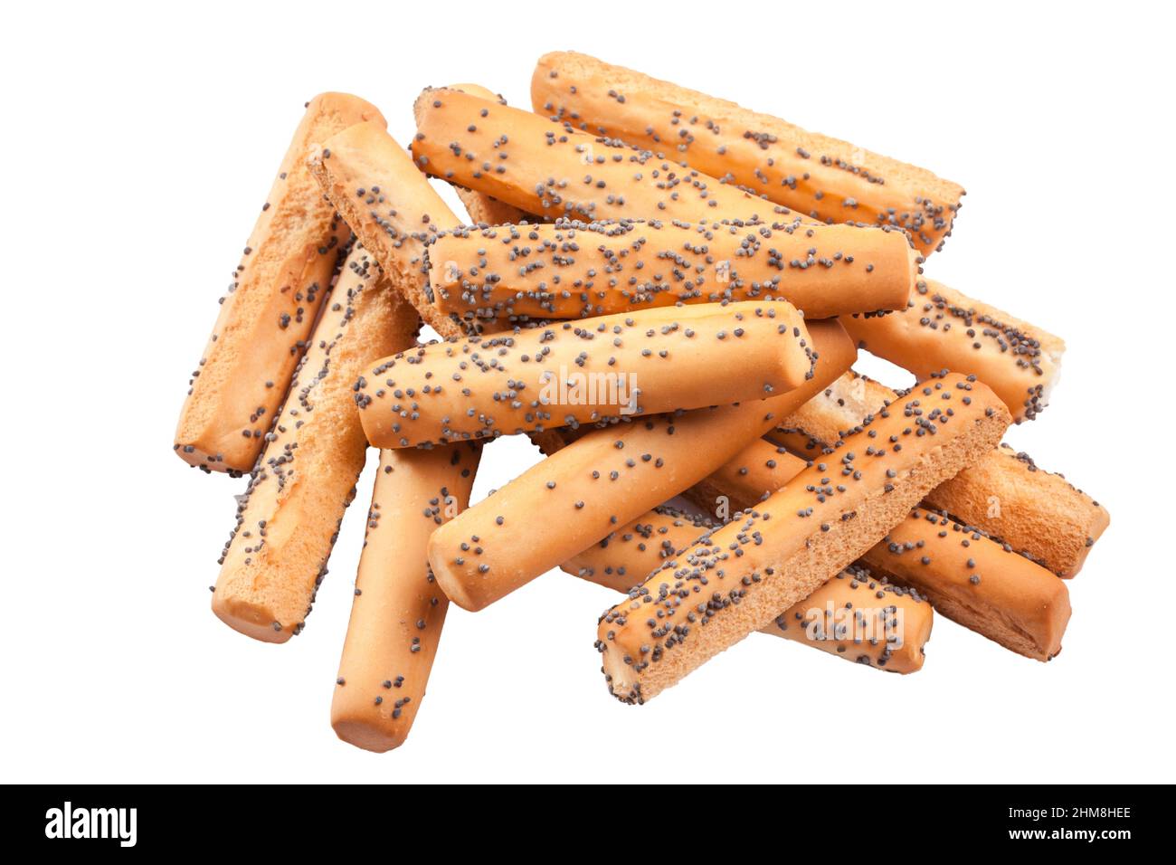 Crispy breadsticks with poppy seeds isolated on white background Stock Photo Alamy