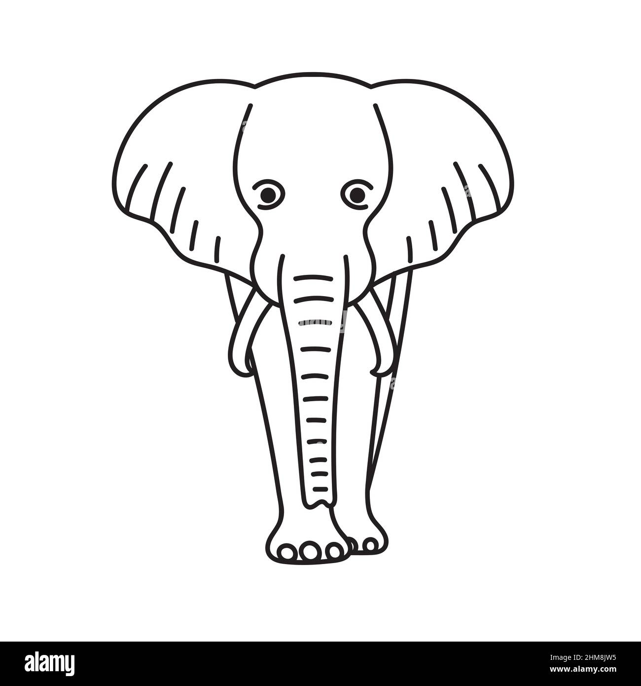 indian asian elephant, vector doodle illustration, contour drawing ...