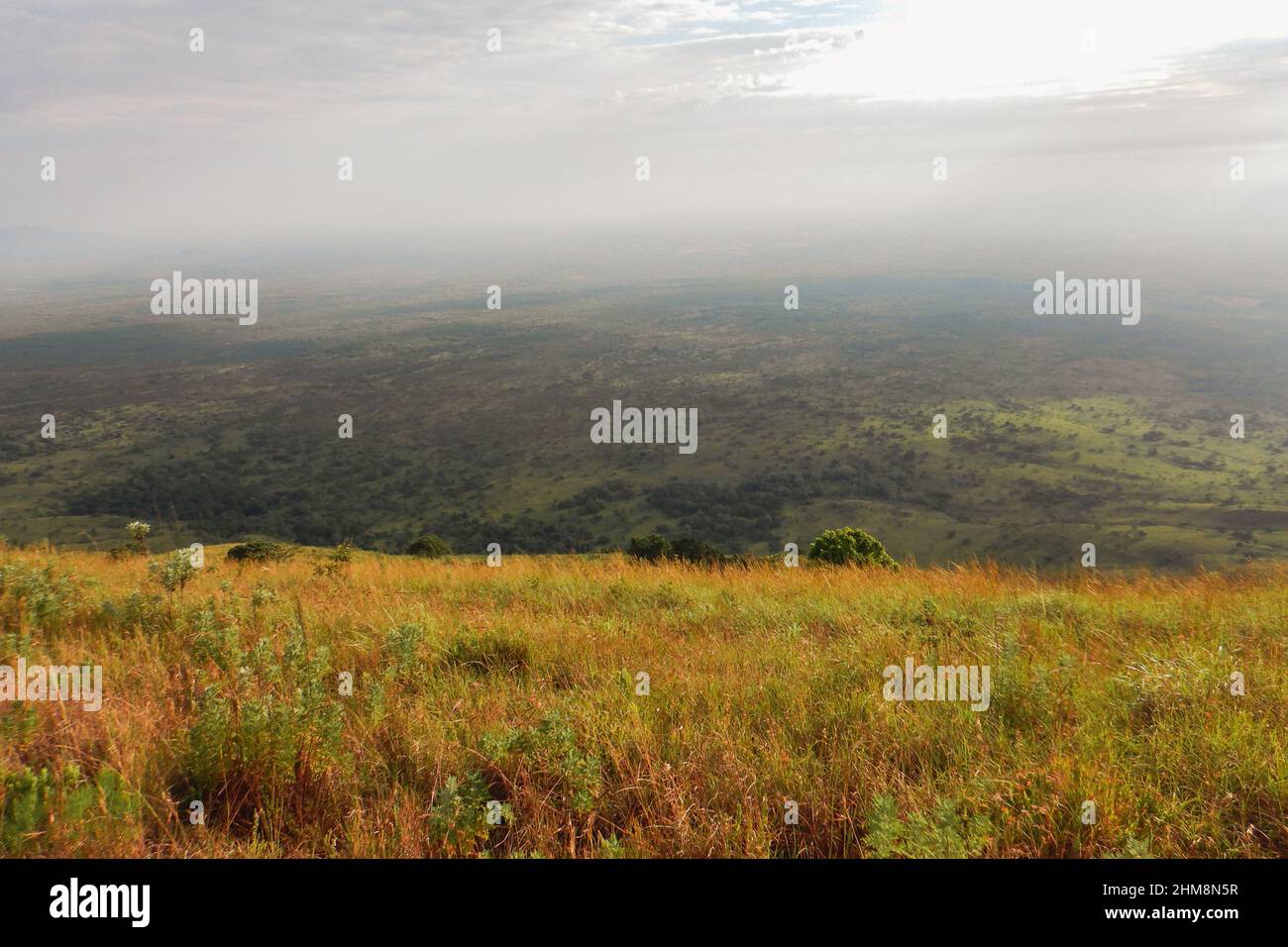 High angle view of field against sky at Chyulu Hills National Park, Kenya Stock Photo