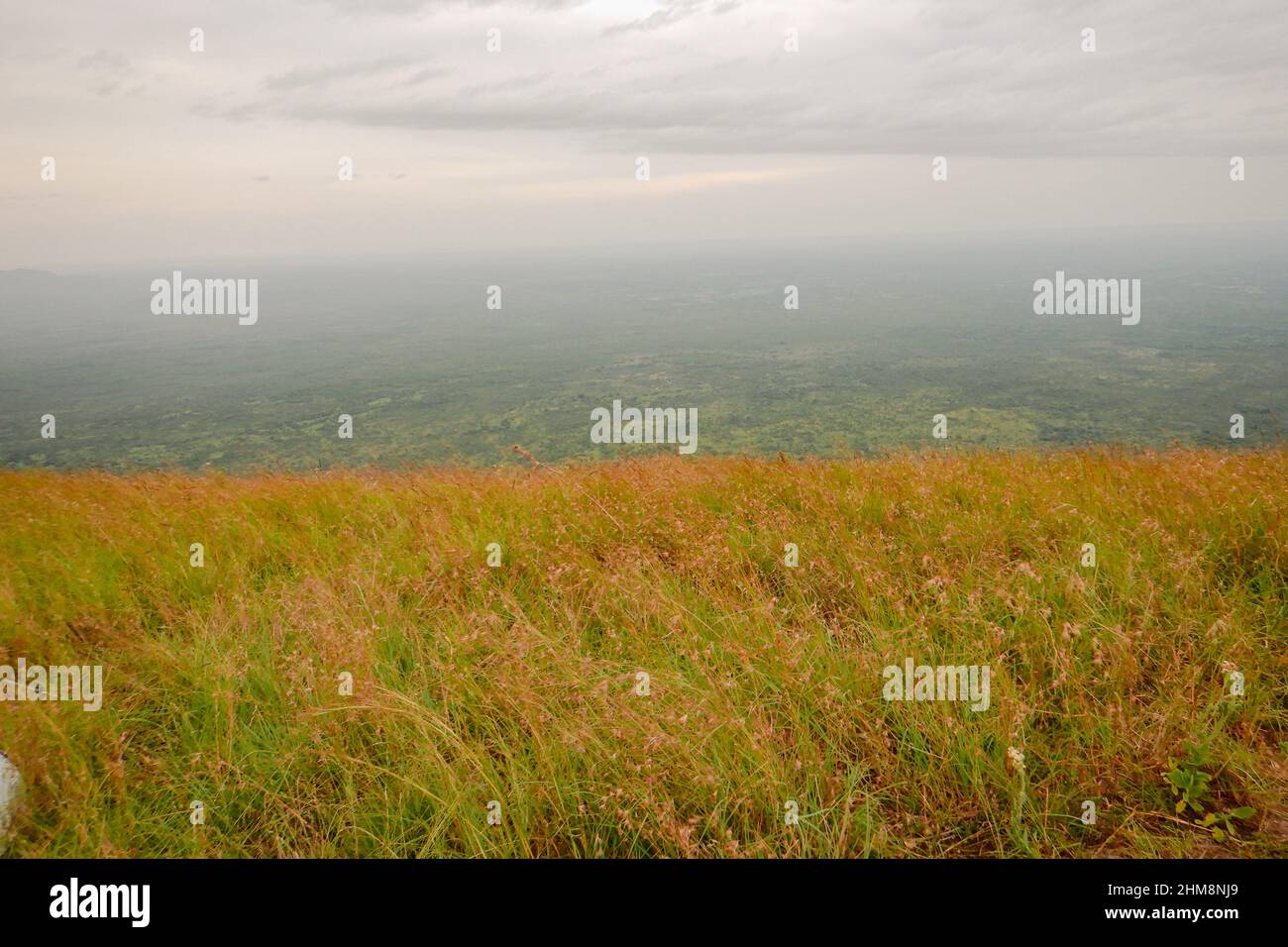 High angle view of field against sky at Chyulu Hills National Park, Kenya Stock Photo