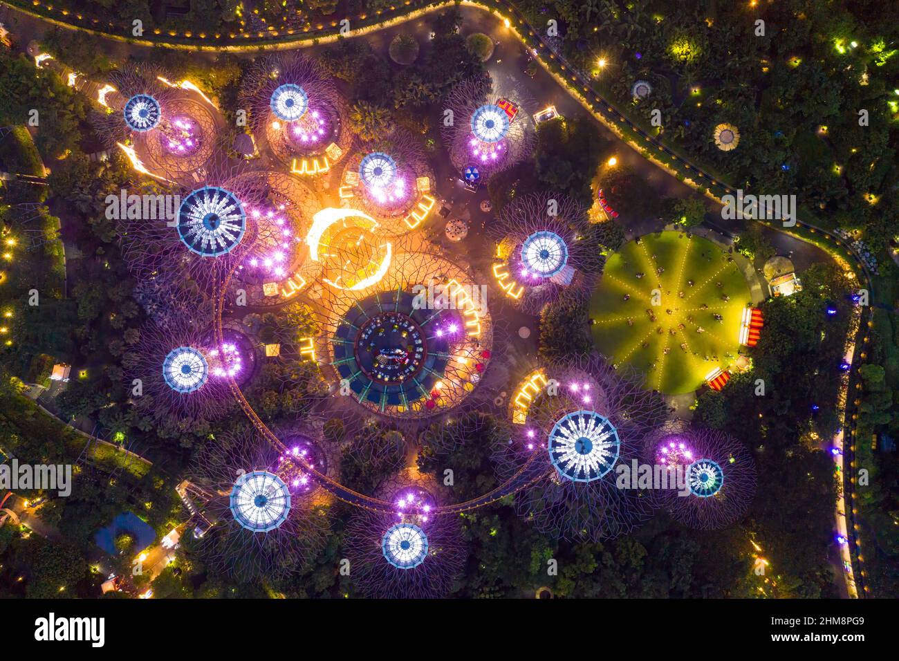 Singapore Garden by the Bay light trees just after sunset Stock Photo