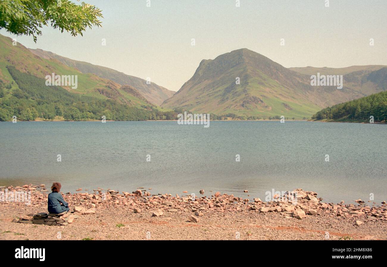Summer View looking across Buttermere lake to Fleetwith Pike in the Lake District Stock Photo