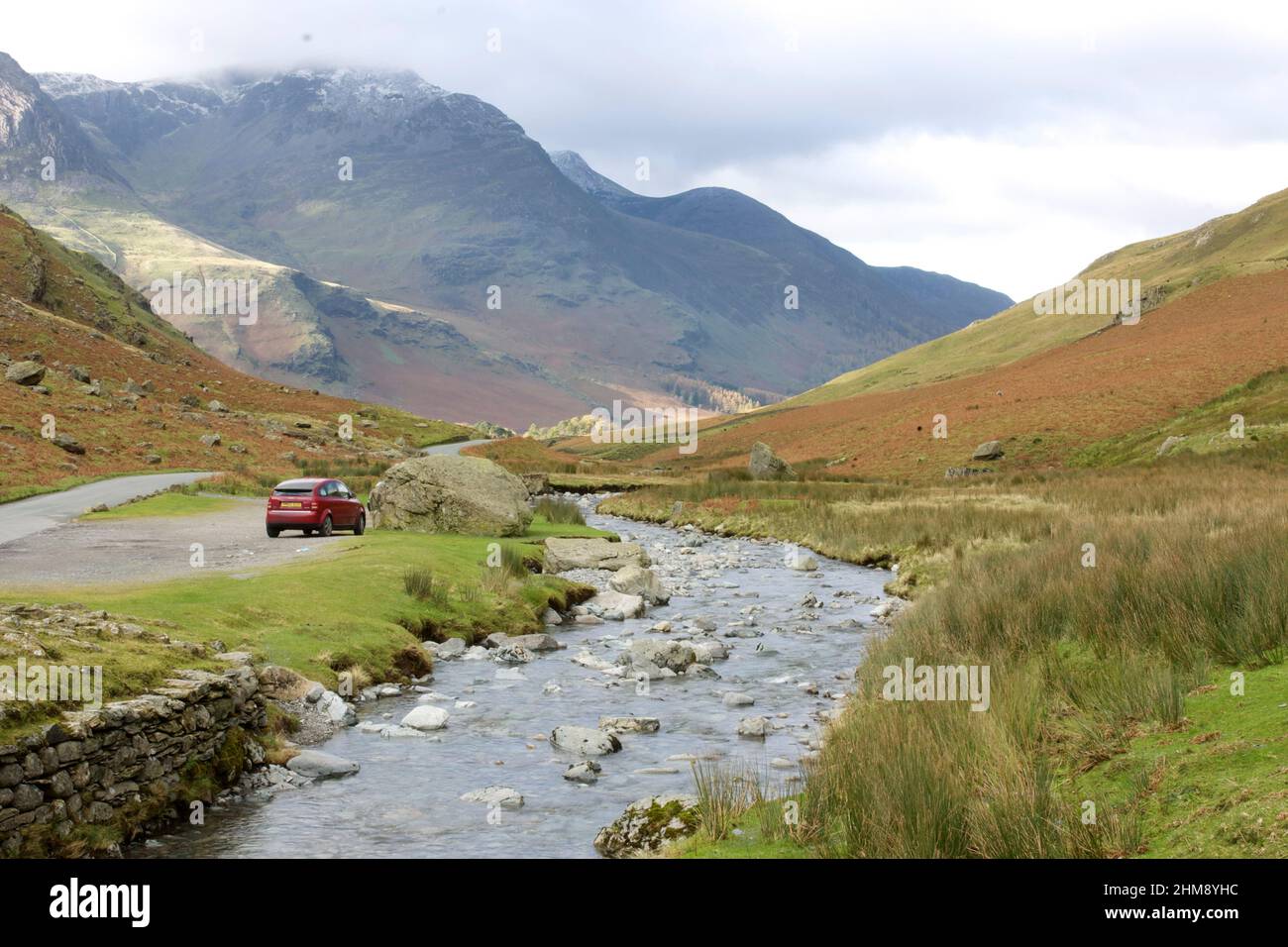 View at the bottom of Honister Pass in Autumn Cumbria Stock Photo