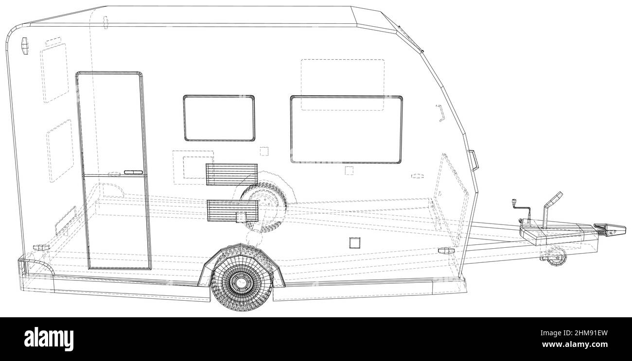 Camper Trailer. Van Caravan Vector illustration isolated on white background Stock Vector