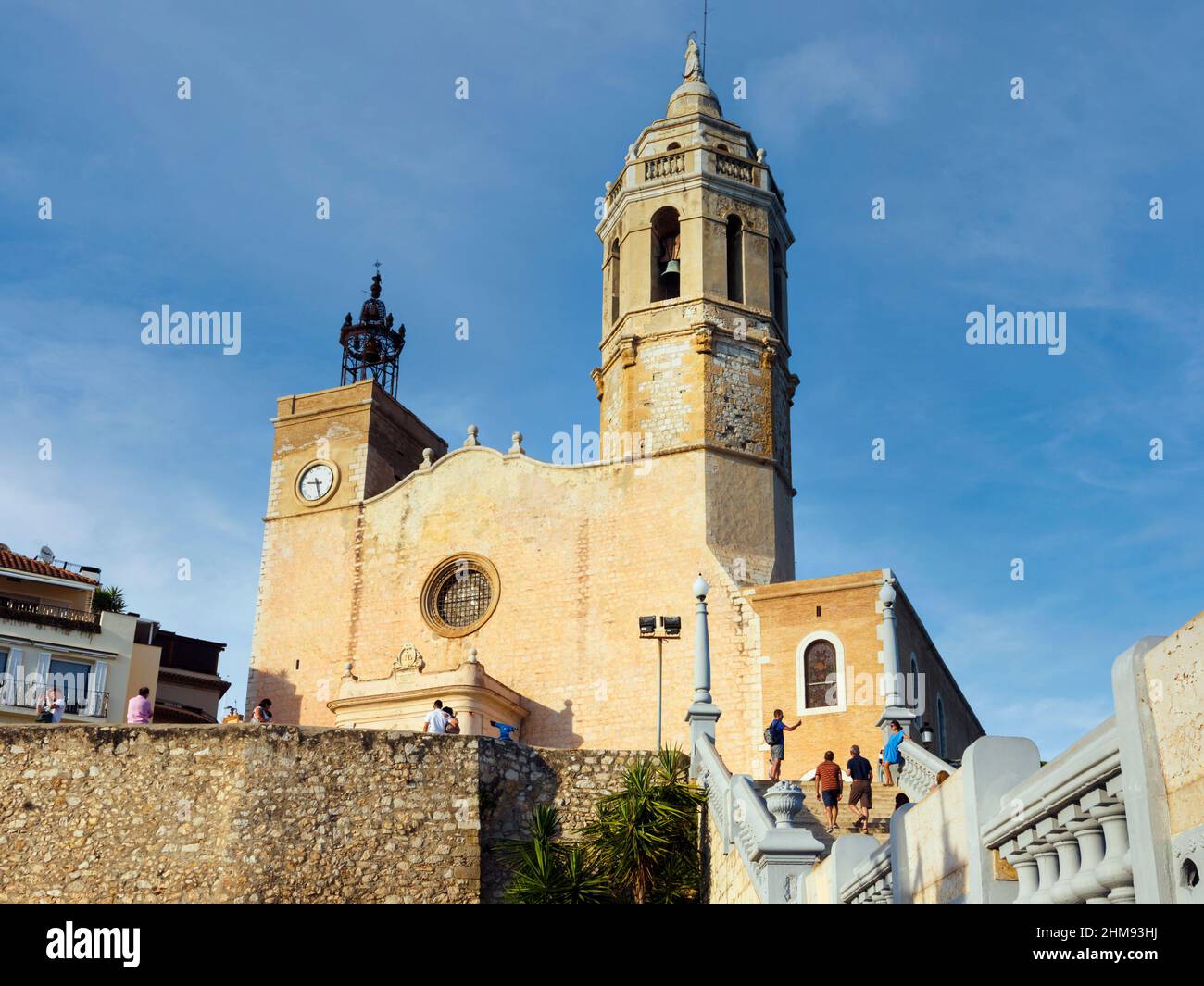 Sitges, Barcelona Province, Catalonia, Spain.  17th century church of Sant Bartomeu i Santa Tecla. Stock Photo