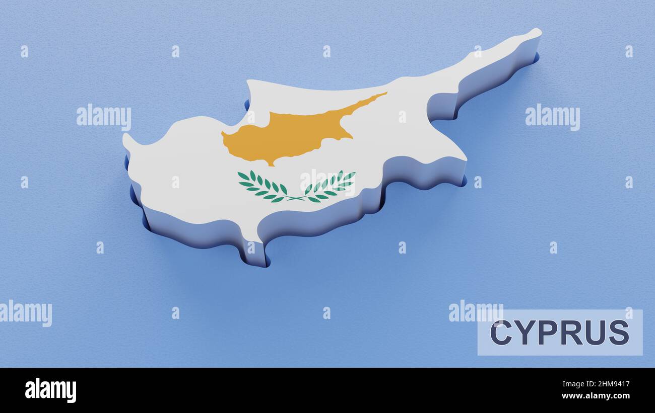 Cyprus map 3D illustration. 3D rendering image and part of a series. Stock Photo