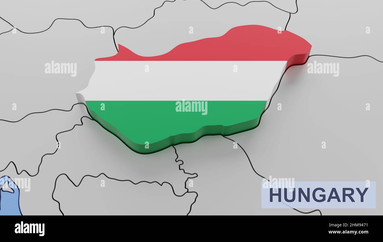 Hungary map 3D illustration. 3D rendering image and part of a series. Stock Photo