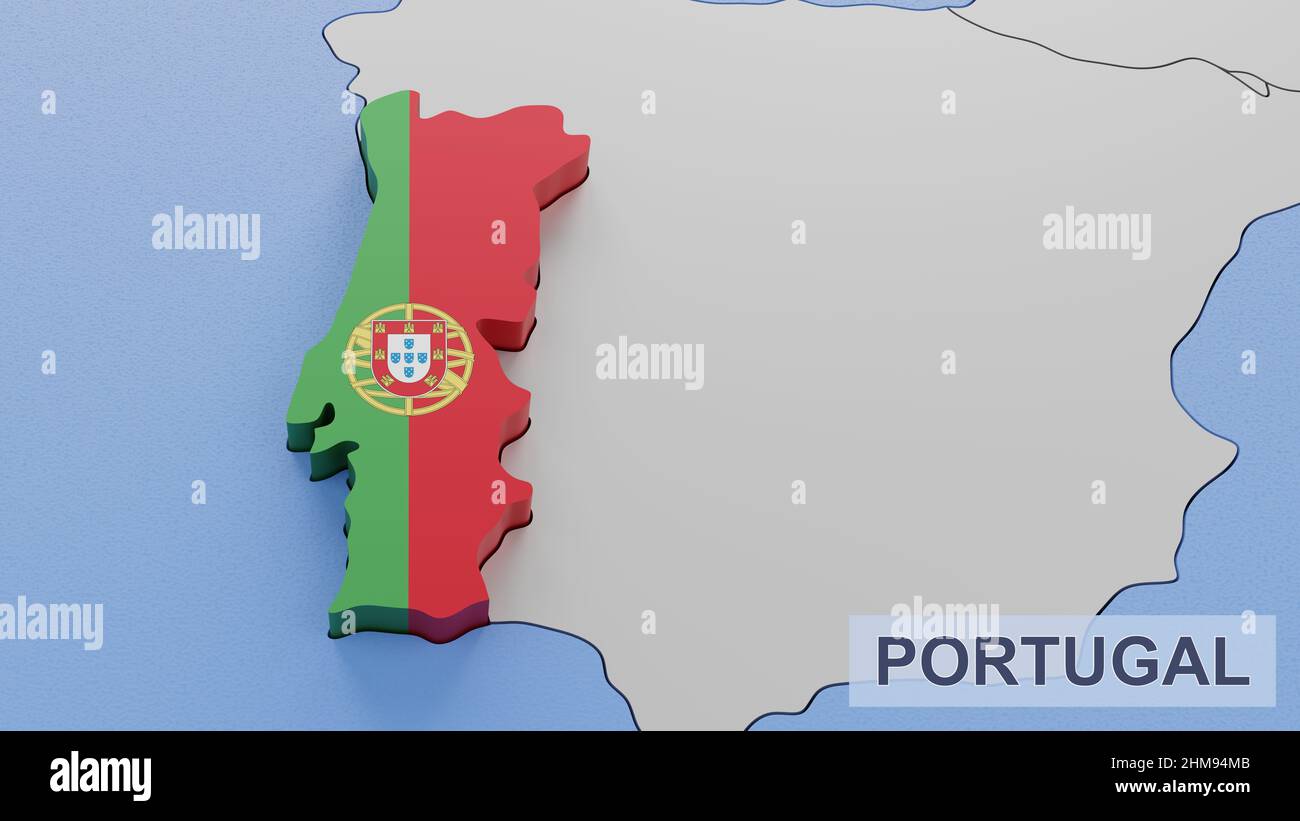 Portugal map 3D illustration. 3D rendering image and part of a series. Stock Photo
