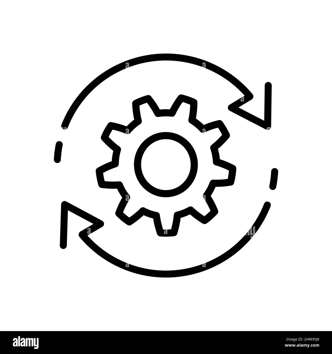 Agile process vector line icon in flat style. Agile development concept. Update sign, technology, engine symbol isolated in black. Gear with arrow. Si Stock Vector
