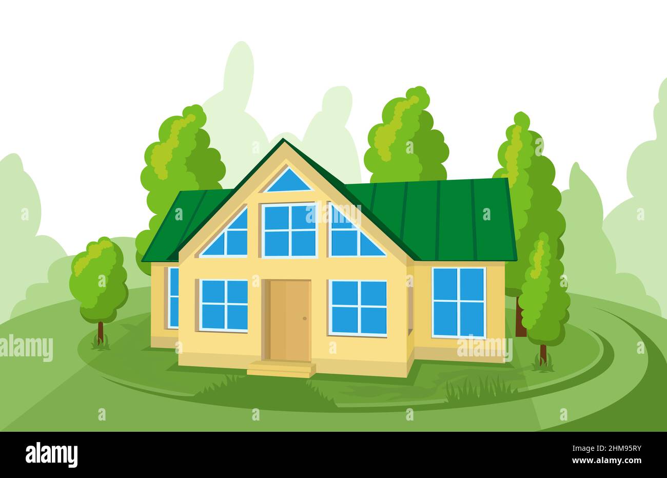 Summer landscape. 3D cottage icon surrounded by trees Stock Vector ...