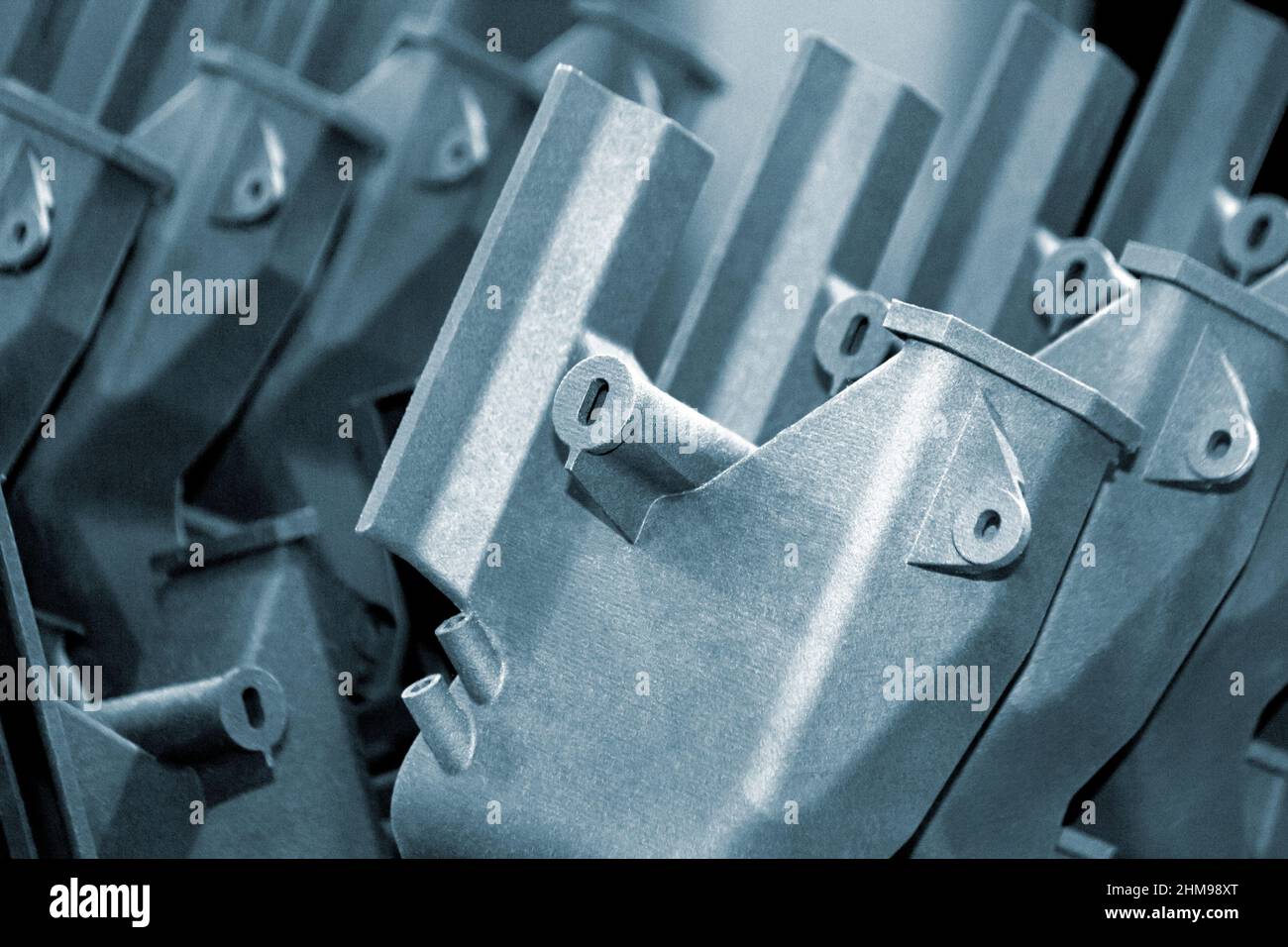 Internal combustion engine prototype printed on 3D printer. close-up. Stock Photo