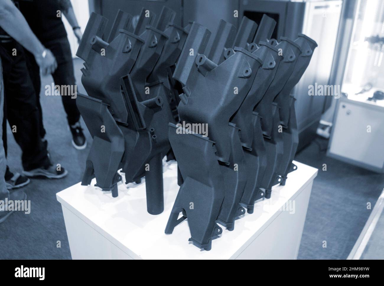 Internal combustion engine prototype printed on 3D printer. close-up. Stock Photo