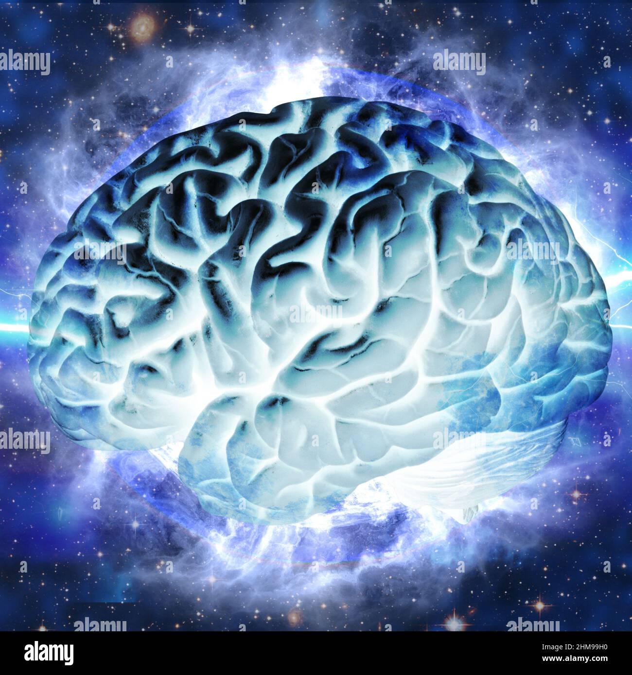 human brain and electric waves, concept for neuroscience and brain neurology Stock Photo