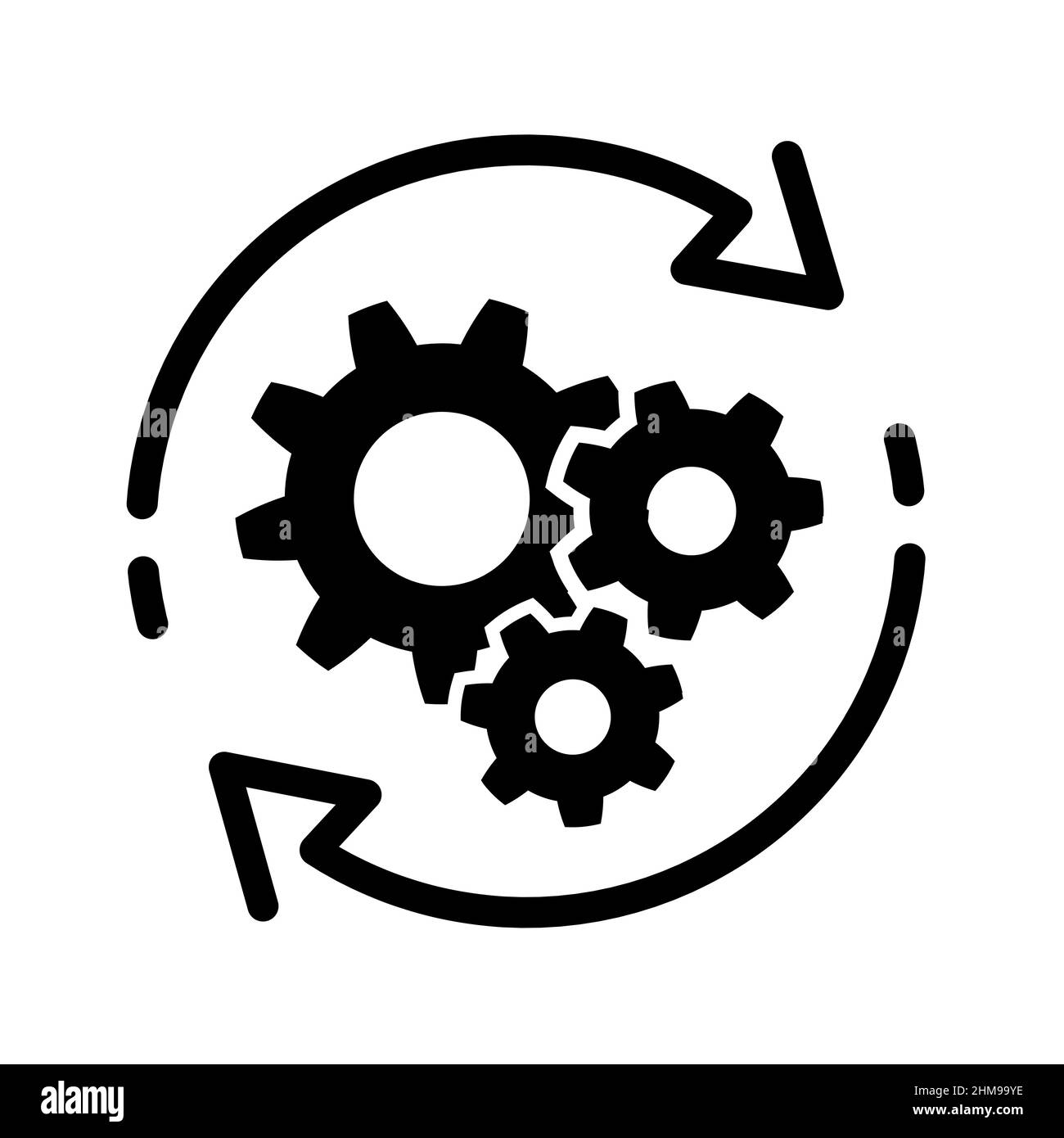 Process vector icon in flat style. Development concept. Update sign, technology, engine symbol isolated in black. Gear with arrow. Simple circle, cycl Stock Vector