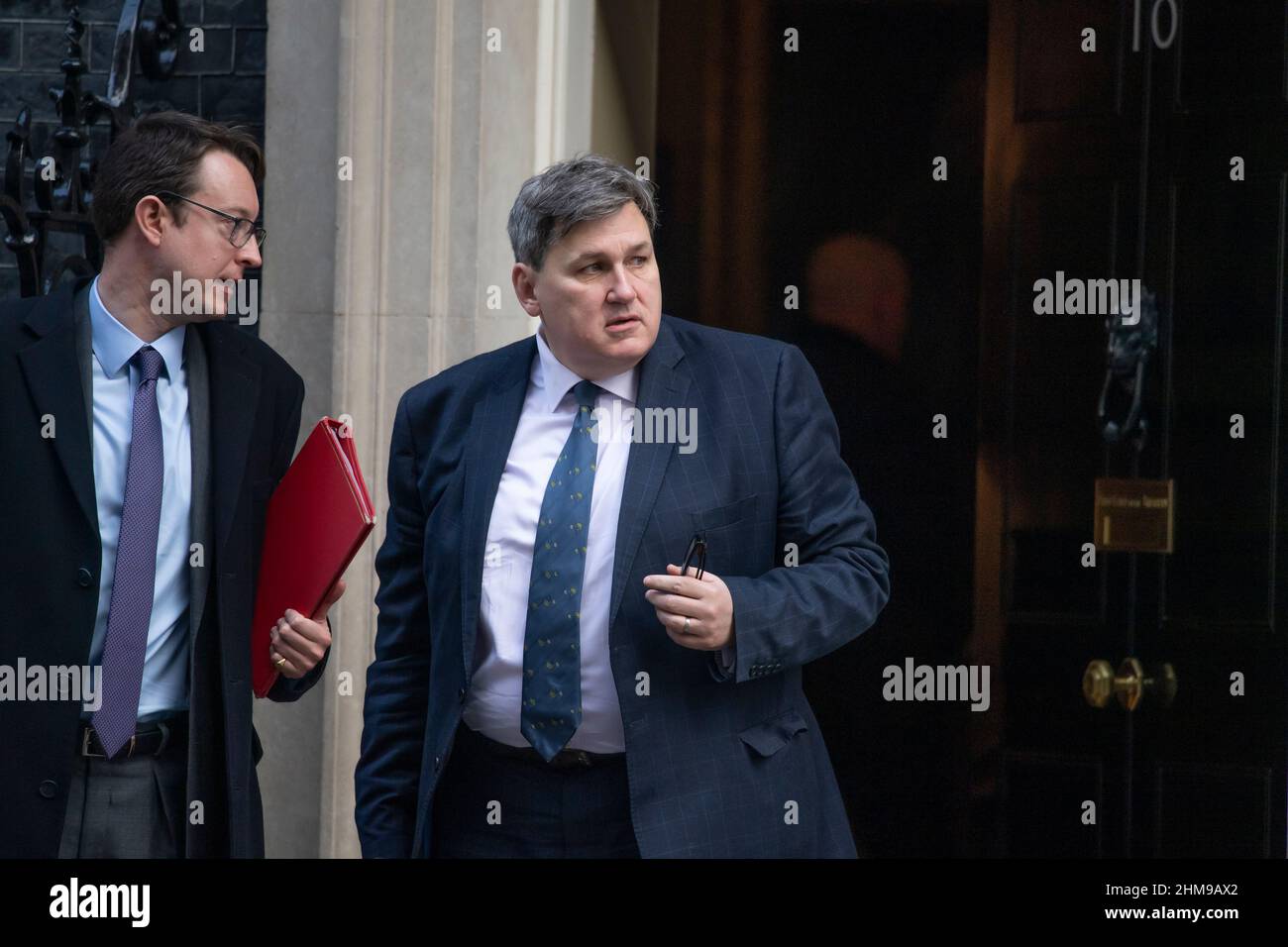 Downing Street, London, UK. 8th Feb, 2022. Kit Malthouse MP, Minister of State, Minister for Crime and Policing leaves 10 Downing Street with Simon Clarke MP after weekly cabinet meeting. Credit: Malcolm Park/Alamy Live News Stock Photo