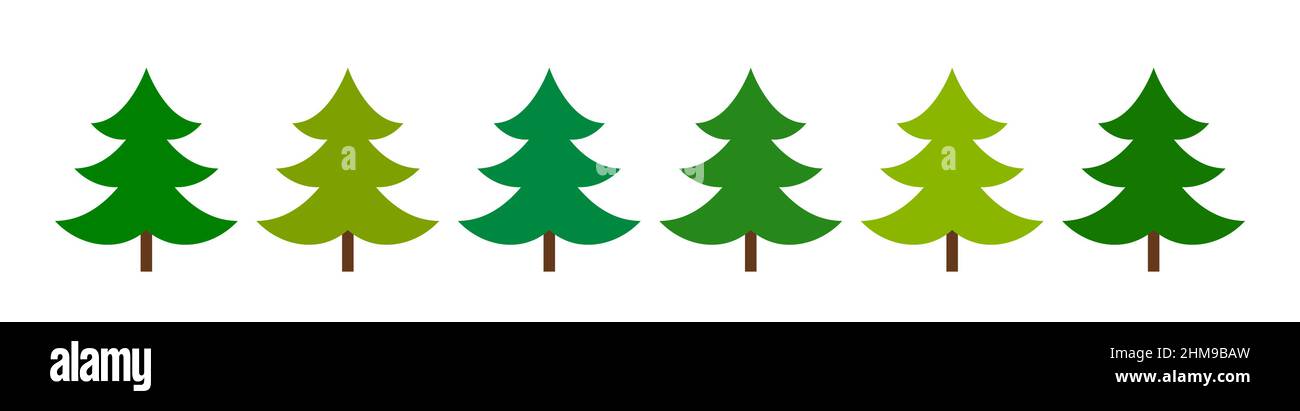 Green Christmas trees flat design icons border. Vector illustration ...