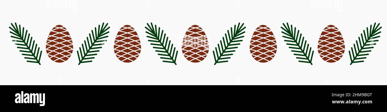 Spruce tree cones and branches pattern border. Vector illustration ...