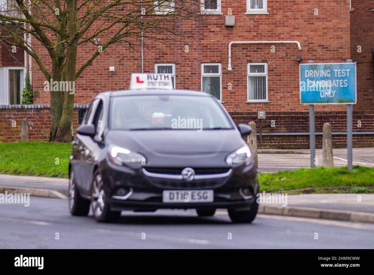 DVSA Driving Test Candidates Only sign, diesel car learner drivers taking their test. 2018 Vauxhall Corsa SRi VX Line Nav black in Southport, Merseyside, UK Stock Photo