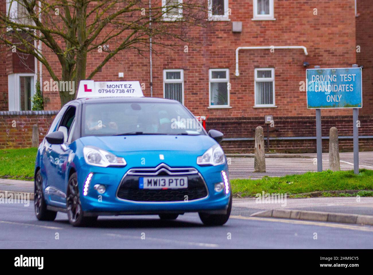 DLVA Driving Test Candidates Only sign, diesel car learner drivers taking their test. 2013 Citroen DS3 E-HDI DStyle Plus in Southport, Merseyside, UK Stock Photo