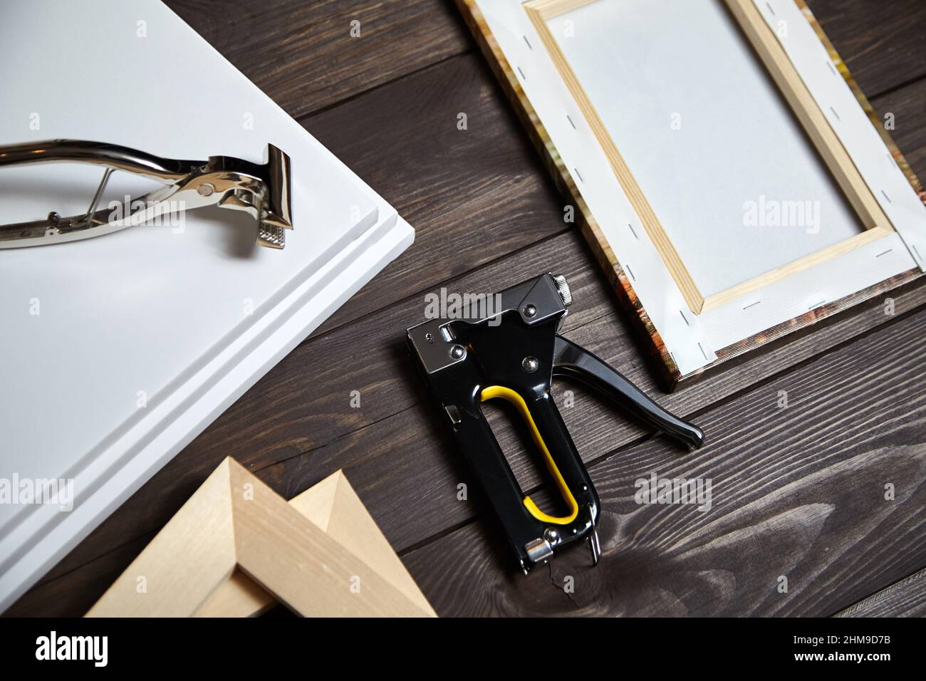 Canvas stretching on wood stretcher bar. Photo printed on canvas (back