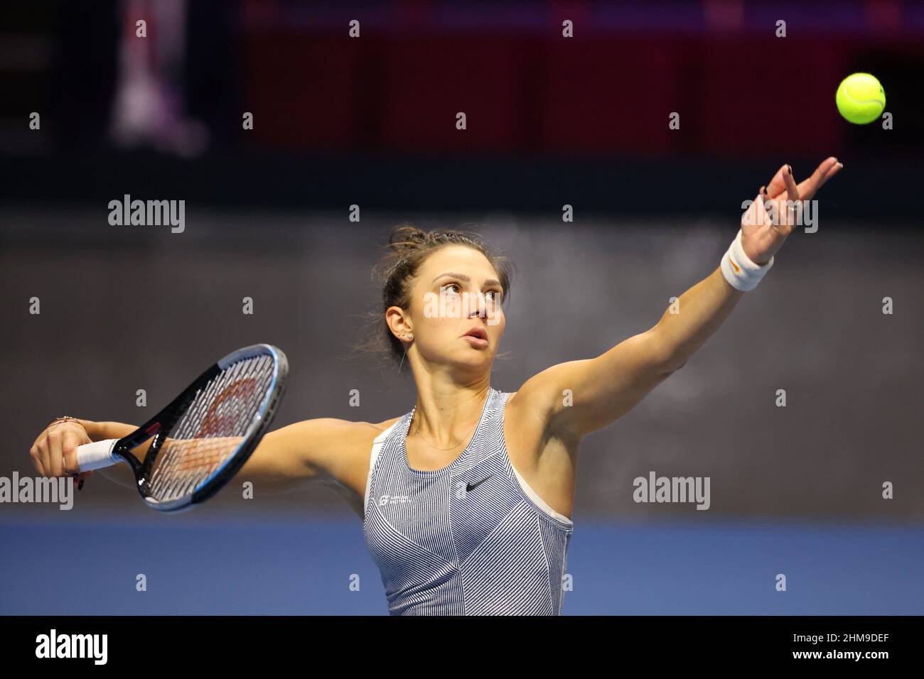 Jaqueline Cristian of Romania in action during the St. Petersburg Ladies  Trophy 2022 tennis tournament against Bernarda Pera of USA.Final score;  Jaqueline Cristian 2:0 Bernarda Pera. (Photo by Maksim Konstantinov / SOPA