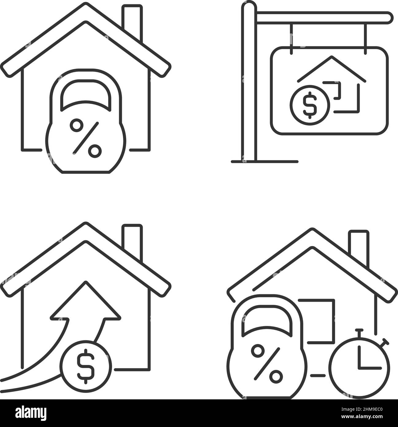 Buying house linear icons set Stock Vector