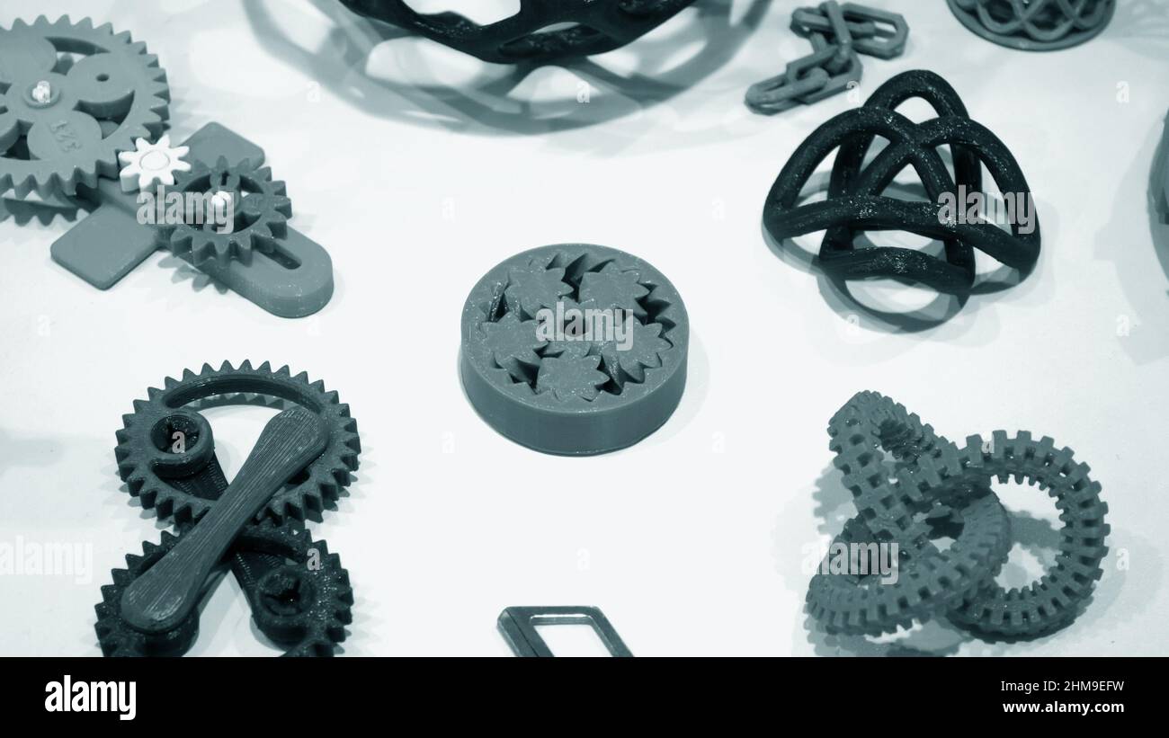 Abstract models printed by 3d printer close-up Stock Photo