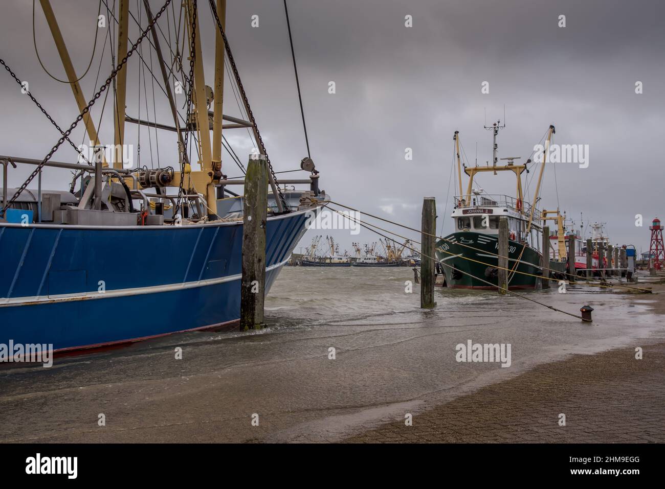 Den Oever, the Netherlands. January 2022. High tide in the harbor of Den Oever, Netherlands. High quality photo Stock Photo