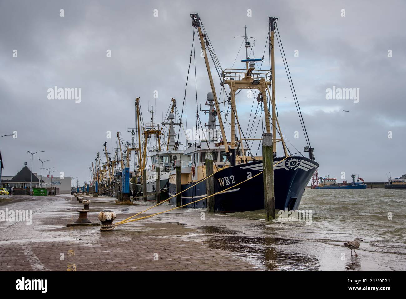 Den Oever, the Netherlands. January 2022. High tide in the harbor of Den Oever, Netherlands. High quality photo Stock Photo