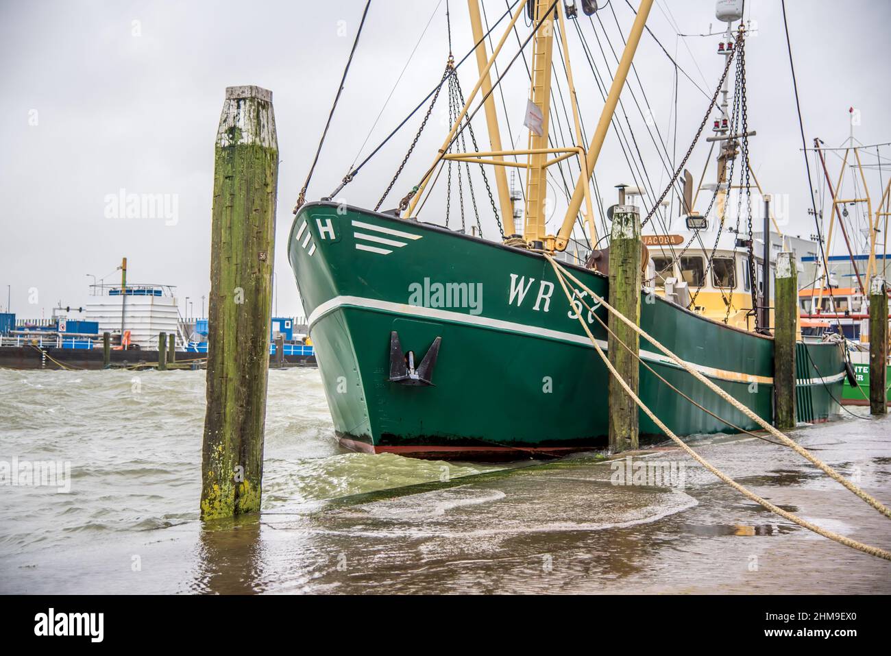 Den Oever, the Netherlands. January 2022. High tide in the harbor of Den Oever, Netherlands. High quality photo Stock Photo